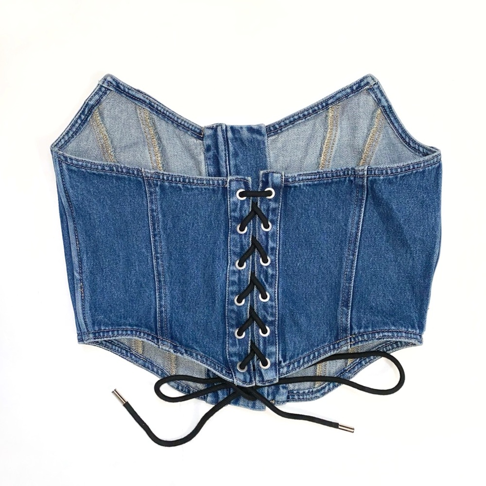 NAKED WARDROBE BLUE DENIM DREAMS STRAPLESS LACE UP BACK CORSET TOP - Picture 3 of 6
